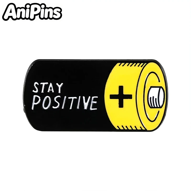 AniPins Battery Powder Pins 2-design Enamel Positive Words Metal Brooch Pin For Clothes Backpack Lapel Badge Gifts