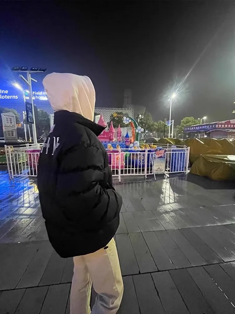 

Мужское хлопковое пальто с буквенным принтом в американском стиле ретро, хлопковое пальто с воротником-стойкой, теплое модное молодежное пальто