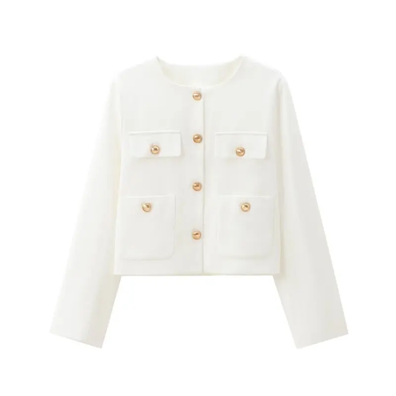 

Fall 2024 Women's Versatile Slimming ort Jaet Golden Buttoned Chic Sle Straight Cut Regular Length Faion Outerwear