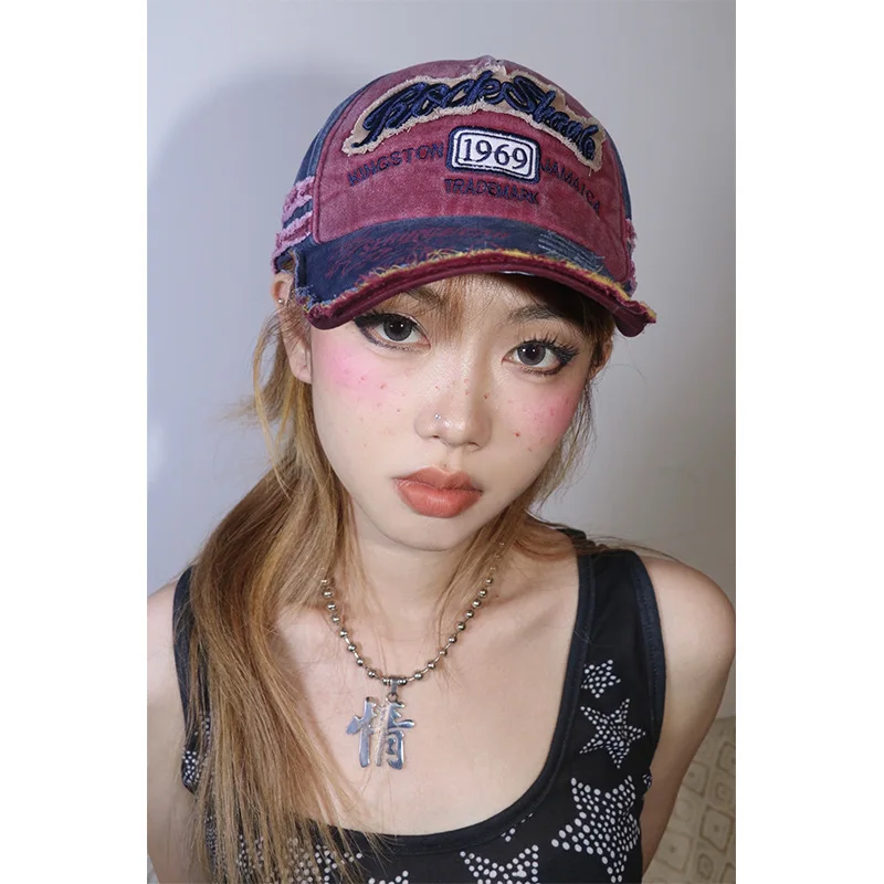 2023 New Y2k Baseball Cap Korean Version Spring and Summer Sunscreen Sunshade Old Denim Women\'s Hats Hole Pink Caps for Men