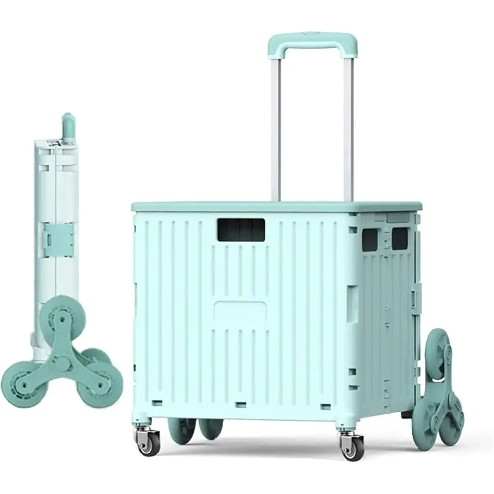 

Green 65L Folding Shopping Cart with Lid, Large Capacity Portable Trolley for Stairs and Storage