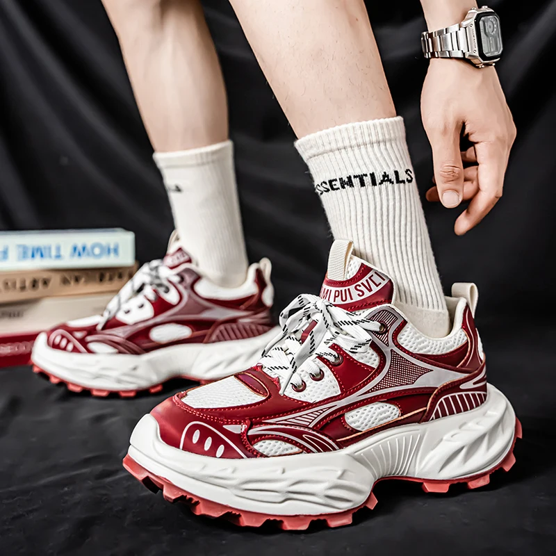 

2025 Новая тенденция, модная повседневная спортивная дышащая удобная мужская обувь на толстой подошве с низким берцем, тренд из сетчатой ткани