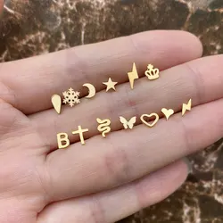 1 Piece Stainless Steel Ear Small Little Tiny Piercing Stud Earrings Geometry Cartilage Helix Conch Screw Back Earring For Women