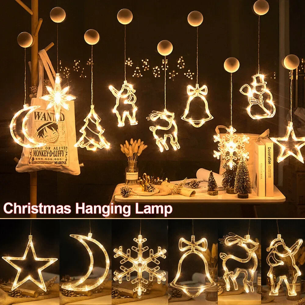 LED Christmas Lights String Decorative Lights Santa Claus Display Window Suction Cup Lights Christmas Tree Colored Lights