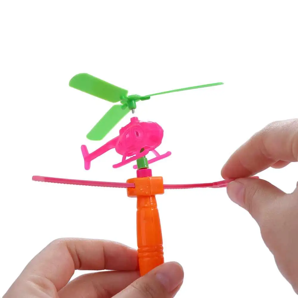 Plastic Pull Line Helicopter Toys With Assembled Handle Outdoor Game Drawstring Plane Multicolor Mini Take-off Draw Toys