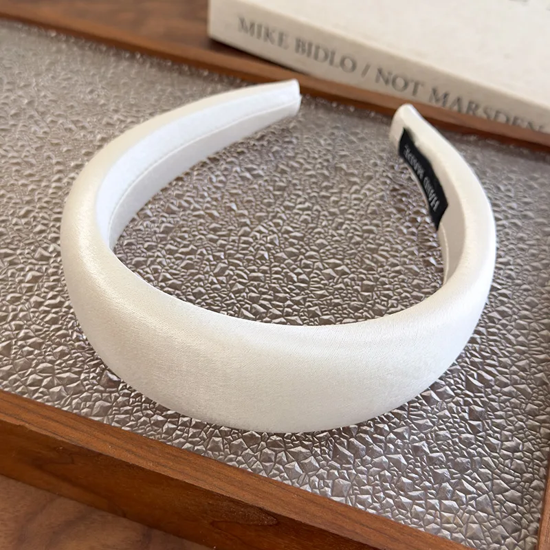 Spring/summer New Bright-coloured Satin Headbands 4cm Wide-Brimmed Sponge Hair Band Woman Temperament Hair Hoop Hair Accessories