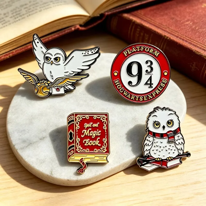 4pcs Creative Badges UV Magic Book Magic Hat Owl Series Metal Brooch Personalized and Fun Clothing Bag Accessories Birthday Gift