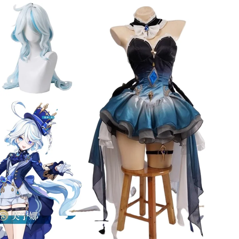 Game Genshin Furina Cosplay Costume Furina De Fontaine Dress Anime Halloween Suit