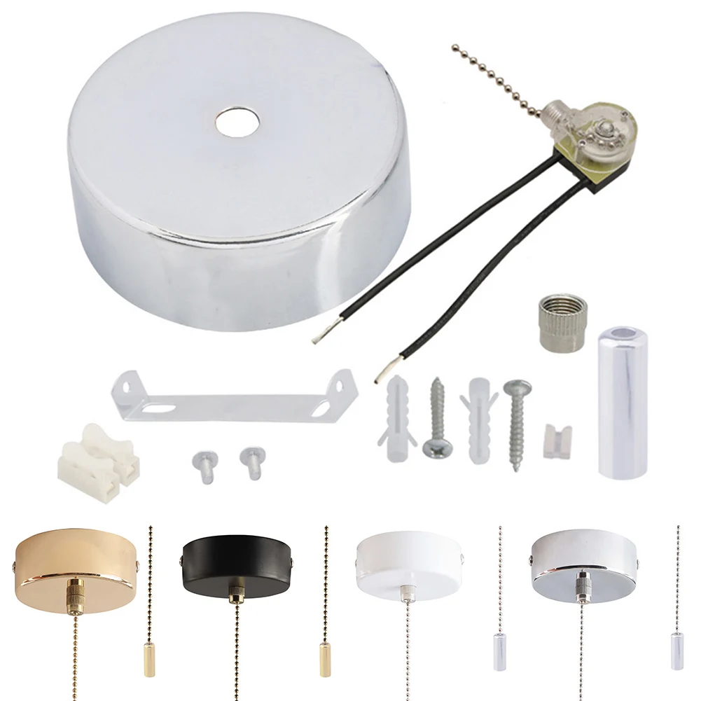 1pc Pull Cord Switch 200cm Chain Chrome Finish For Bathroom Ceiling Safe Wet Hand Operation Electrical Switches