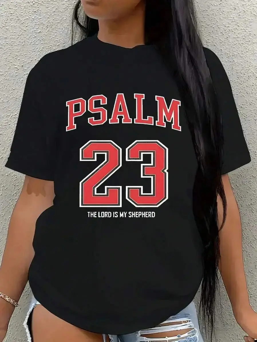 Women's Short Sleeved Printed T-Shirt "Psalm 23 Christian T-Shirt" Hip-Hop Style Men's T-Shirt Summer