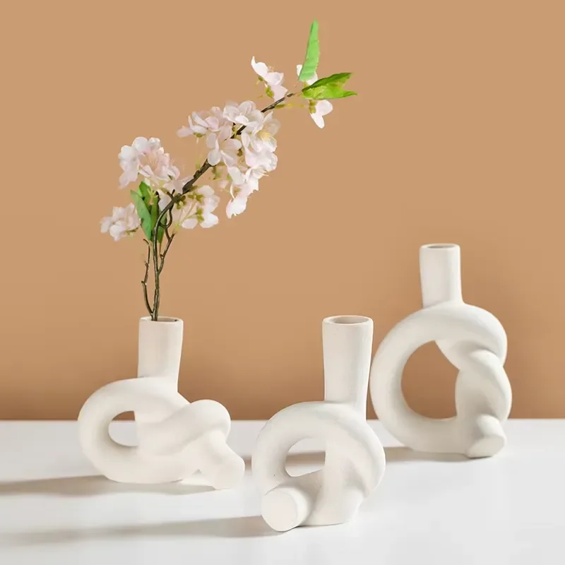 Modern Geometric Ceramic Vase Minimalist Luxury Flower Arrangement Unique Home Decoration Floral Utensils for Living Room