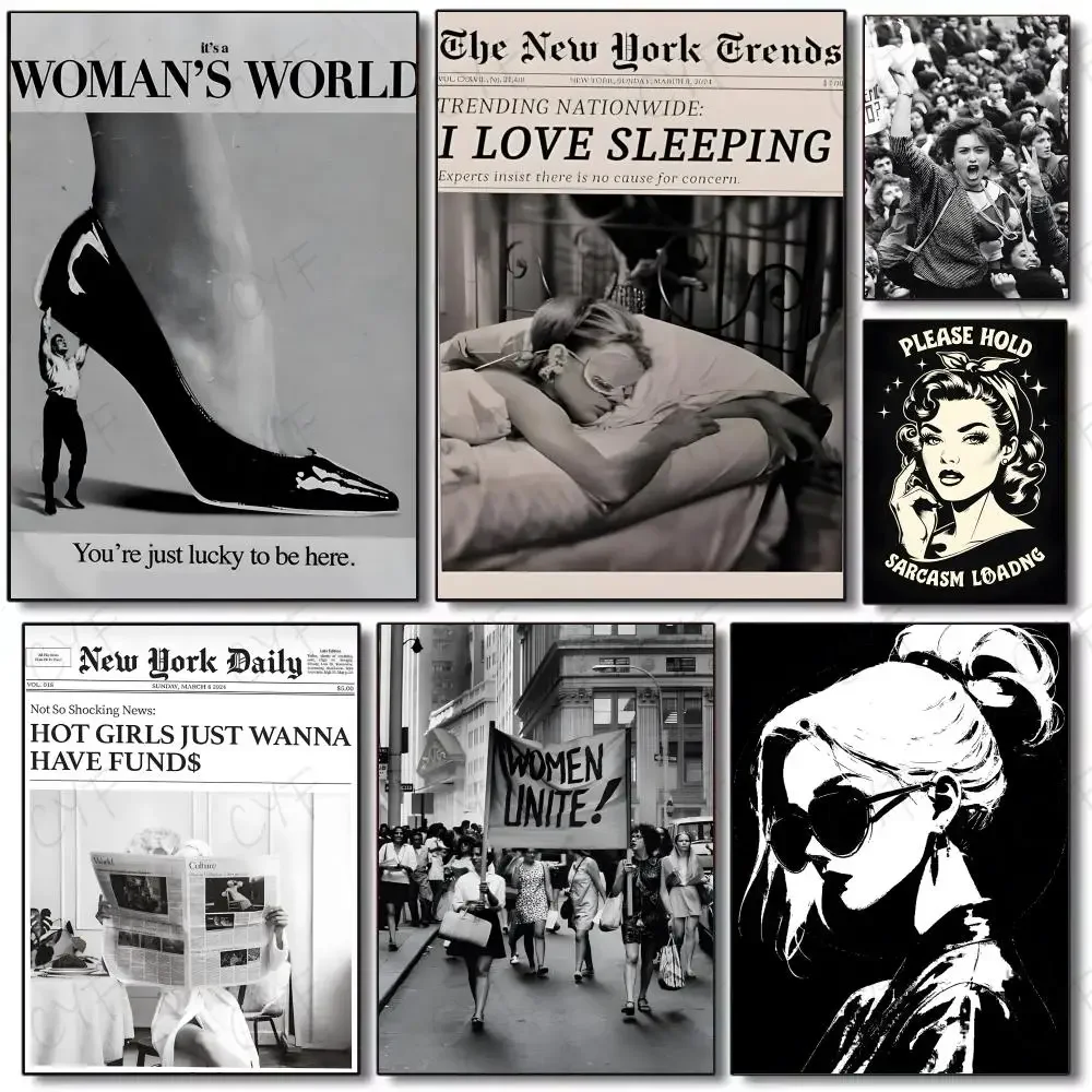 vintage graphic V-VERENIX Retro Black And White Feminist Poster Painting Wall Art Mural for Living Room Home Decor and Gifts