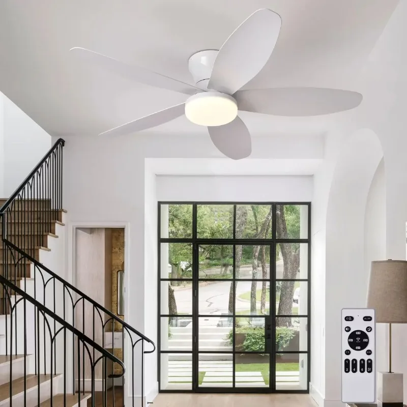5-blade Ceiling fan lamp LED lamp three color modes adjustable brightness remote control six-speed wind 2/4-hour timer