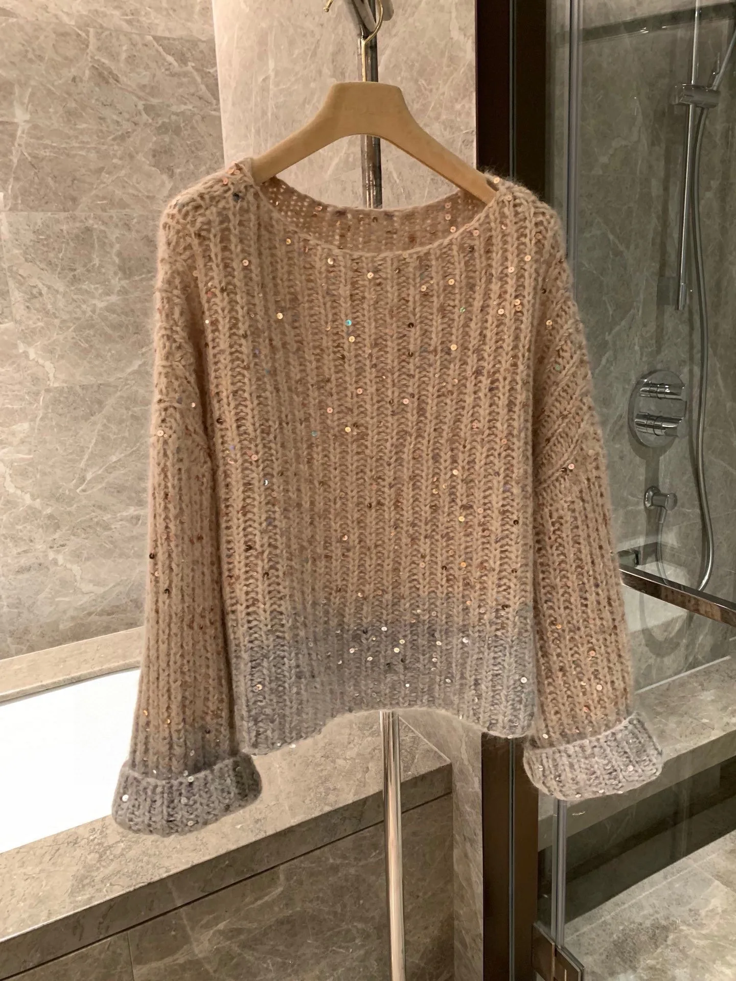 EVACANDIS High Quality Women New Mohair Wool Sequins Long Sleeve Knitted Pullover Tops Chic Casual Elegant Autumn Winter Sweater