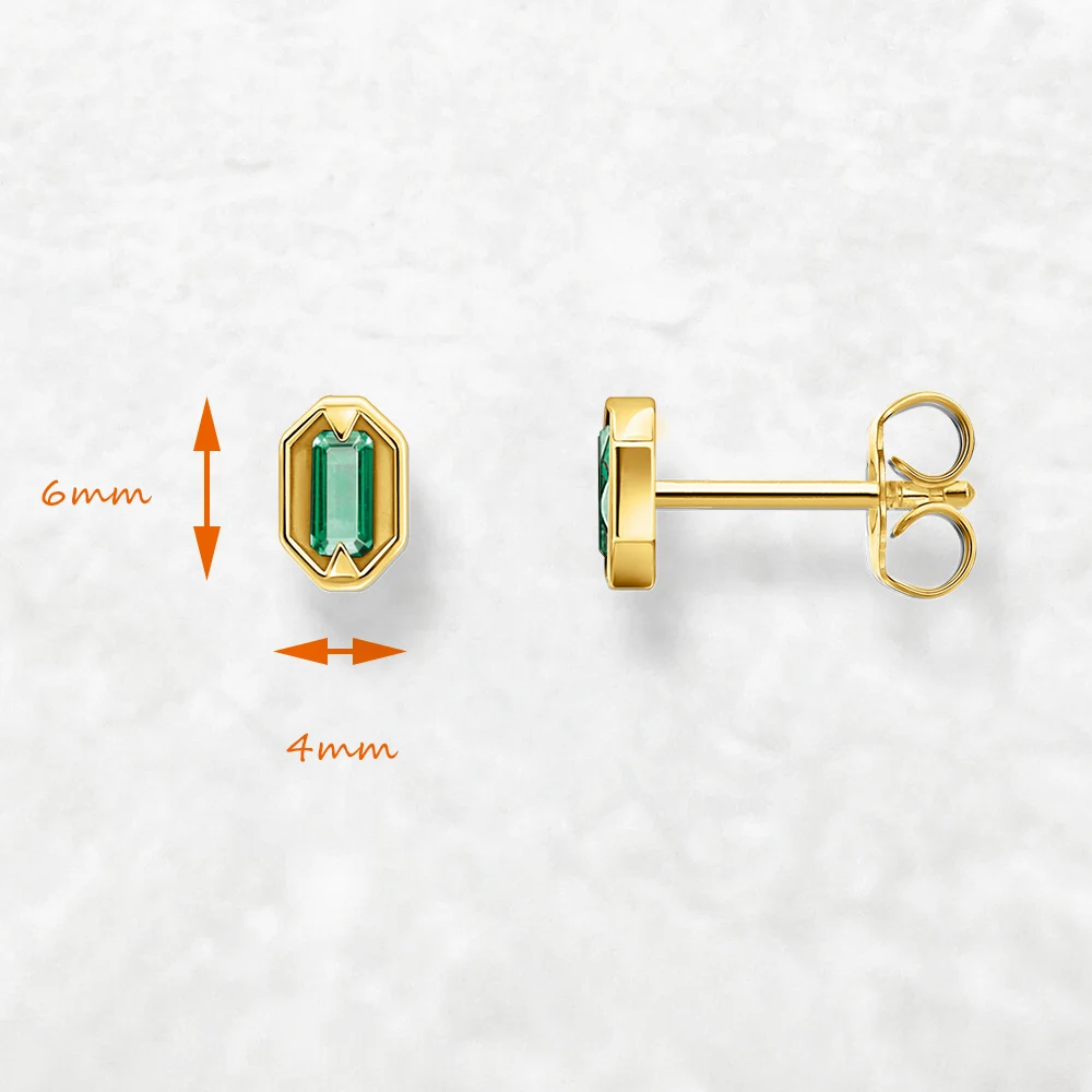 Green Stone Gold Plated Ear Stud Earrings Europe Fine Jewerly For Women Men Brand New Vintage Gift In 925 Sterling Silver