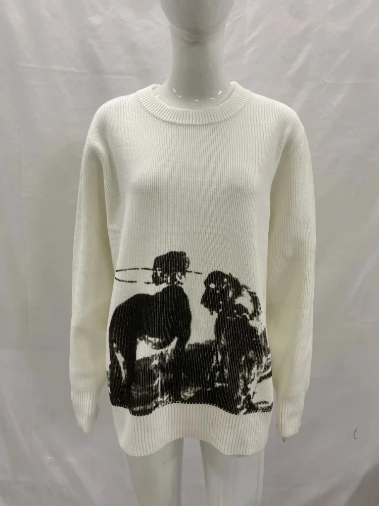 Suéter em volta do pescoço solto em malha de emagrecimento top bordado design de nicho pulôver masculino e feminino roupas quentes