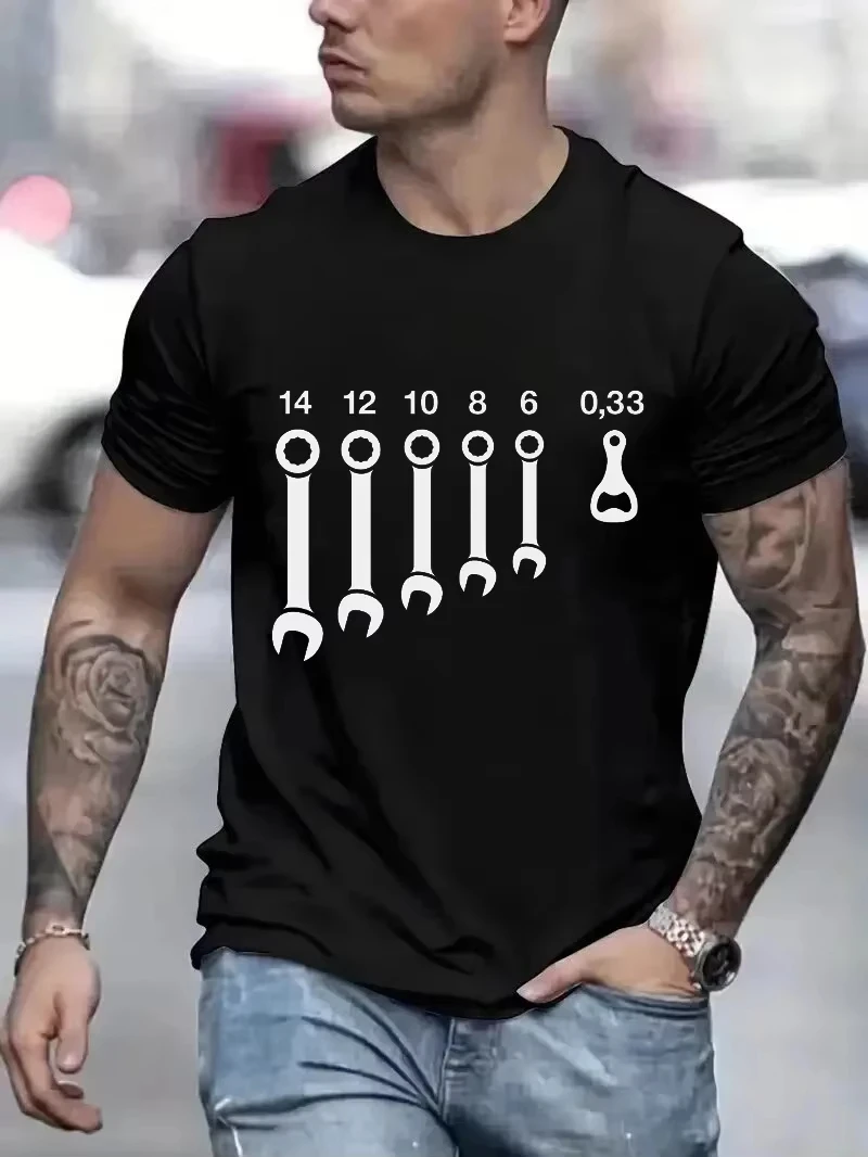 T Shirts for Men Clothing Wrench Wrenches Beer Bottle Opener Tools Humorous T-Shirts Crewneck Tees Short Sleeve Oversized Tops