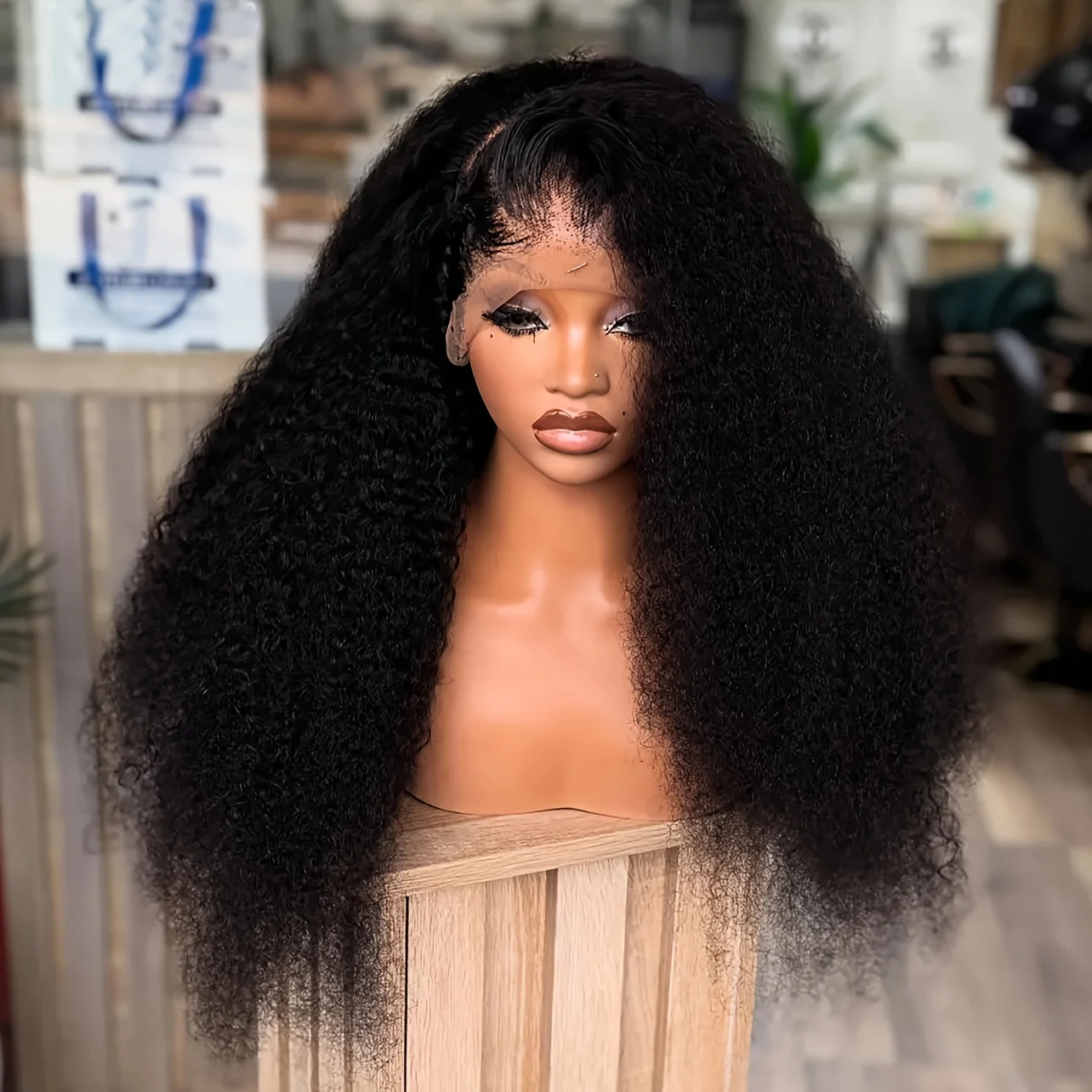 

180Density Glueless Long Soft 26inch Black Silky Kinky Curly Deep Lace Front Wig For Women With Baby Hair Preplucked Daily