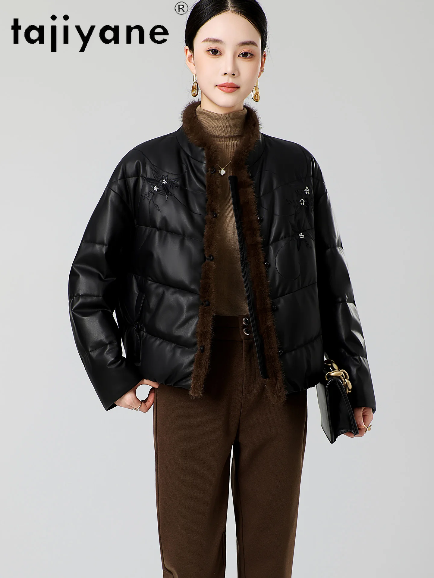 TAJIYANE 100% Schaffell Ente Unten Mantel Frauen Luxe Nerz Pelz Kragen Echt Leder Puffer Jacke Winter Kleidung Frau 2025 Ettка