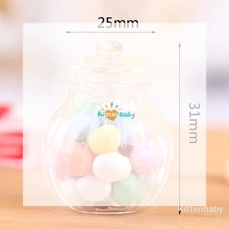 

Миниатюрная круглая стеклянная бутылка для конфет 1:12, модель мини-бутылки для конфет, игрушка для детей, безопасная для детей.