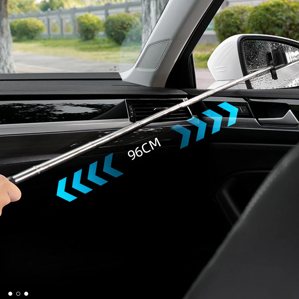 Car Rearview Mirror Wiper Telescopic Auto Mirror Squeegee Cleaner 98cm Long Handle Car Cleaning Tool Mirror Glass Mist Cleaner