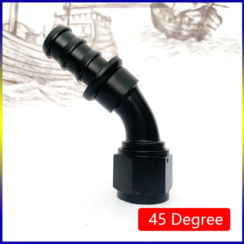 Black AN4 AN6 AN8 AN10 AN12 Car Push-on Hose End Fitting Fuel Oil Cooler Hose Fitting 0 45 90 180 Degree Connection Adapter