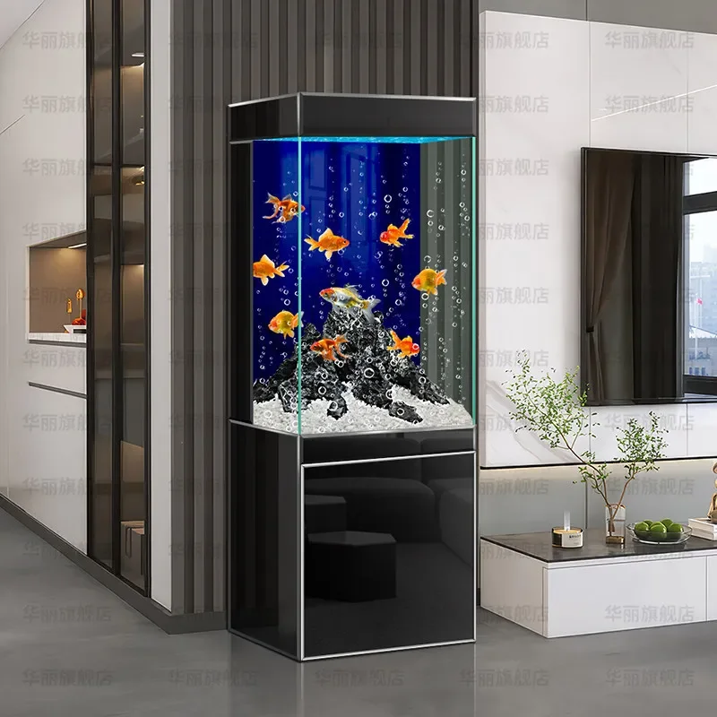 Wall vertical square high definition glass goldfish tank living room home floor type ecological back filter water tank