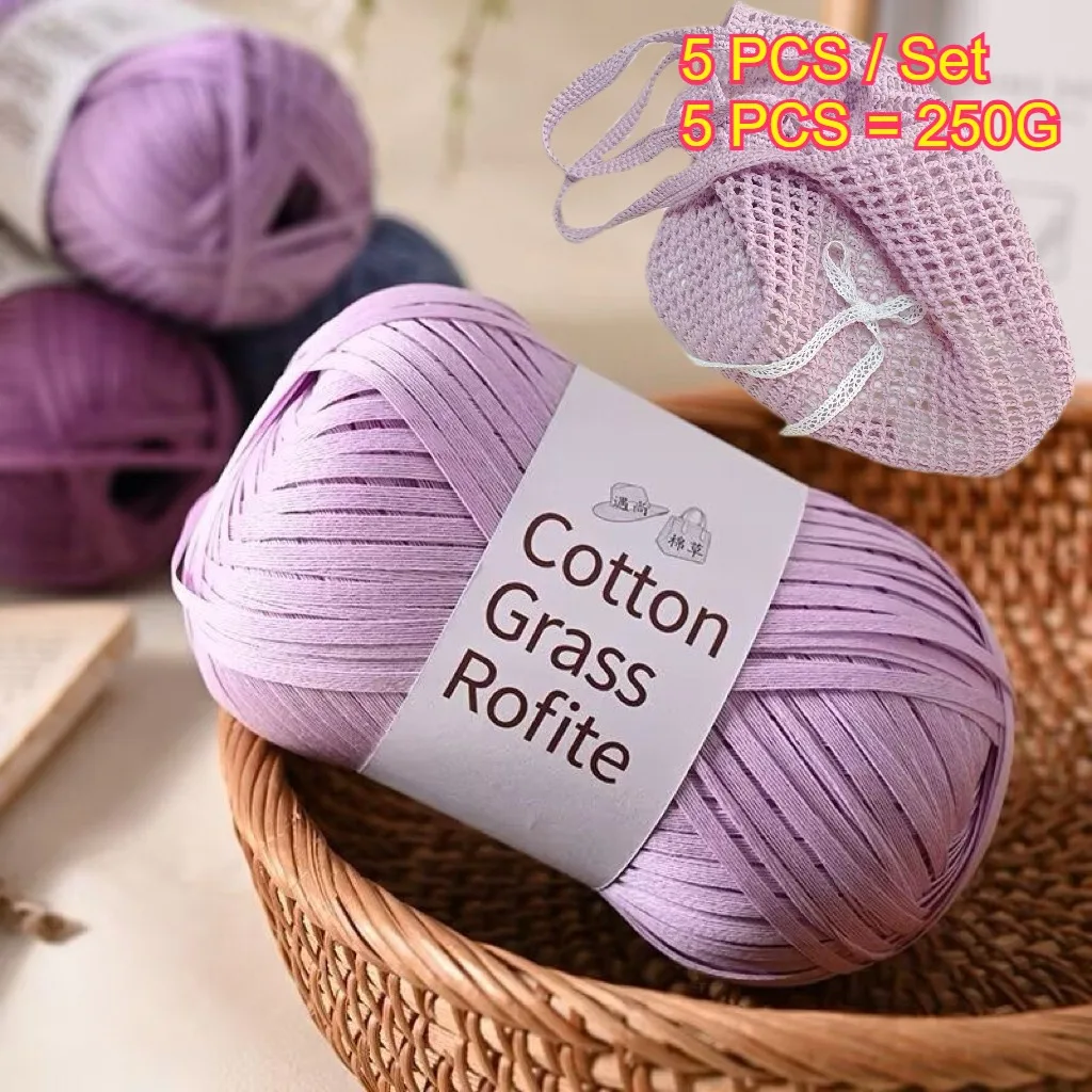 

5PCS 250g Raffia Paper Rope Knit Yarn Thread For Hand Knitting Summer Hats Bags DIY Crochet Material Natural Raffia Straw Yarn