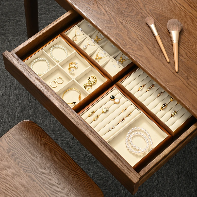 Oirlv Wooden Jewelry Organizer Box Multifunctional Ring Necklace Bracelet Earrings Jewelry Storage Tray Jewelry Display Props