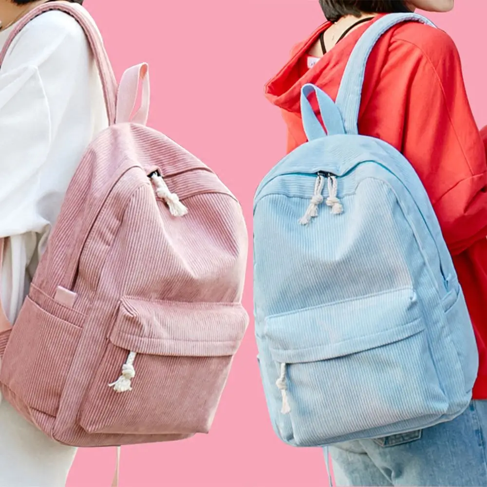 Portable Lightweight Corduroy Backpack Solid Color Harajuku Students School Bag Ulzzang Large Capacity Students Daypack Travel