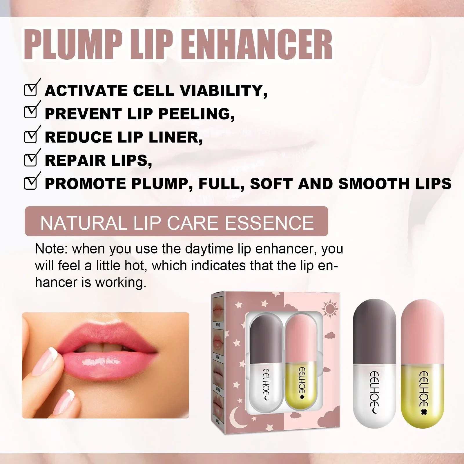 Eelhoe Day และ Night Lip Moisturizing Capsule Moisturizing Crease Lip Elastic Plump Lip Full Lips ขยาย Liquid Hydrating