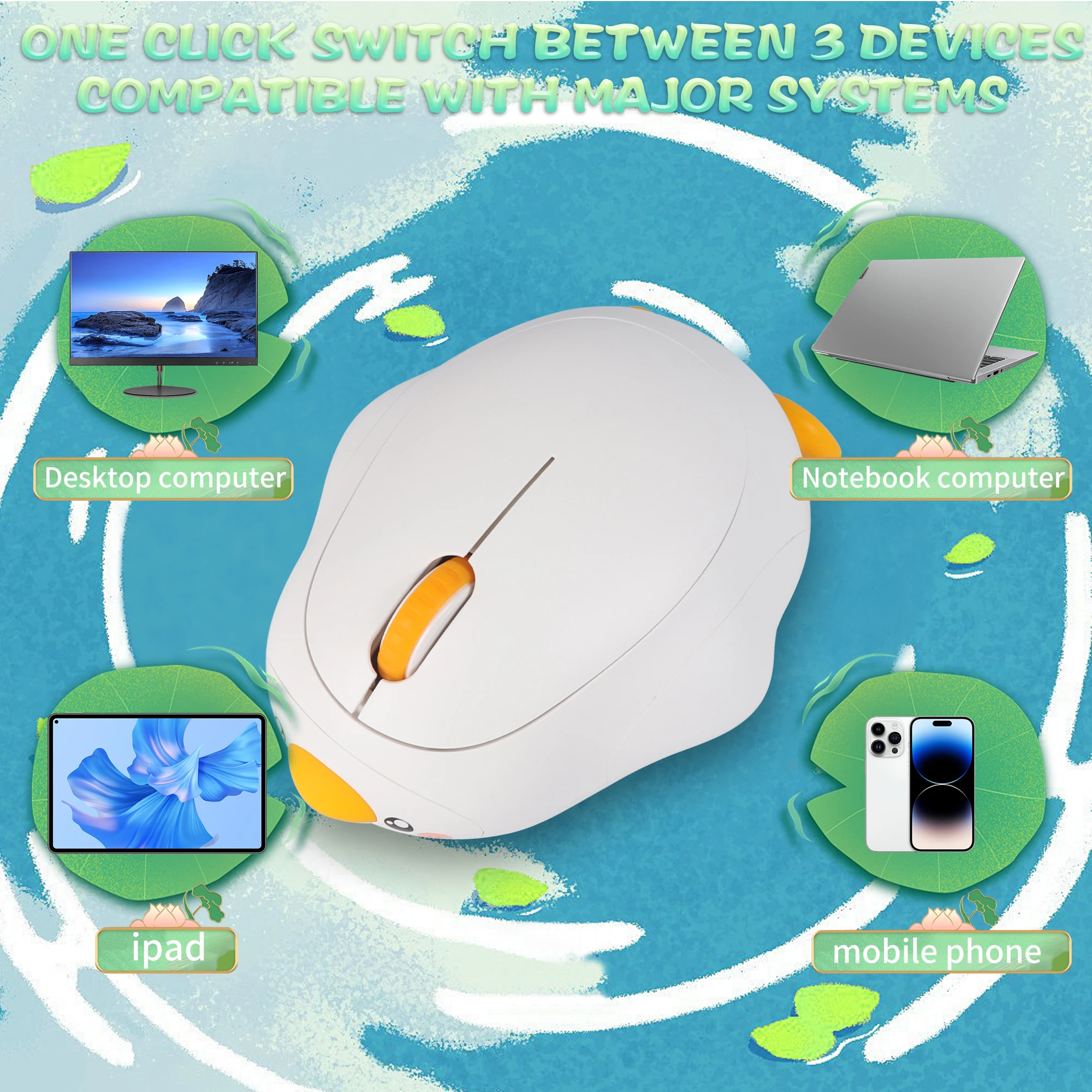 Mouse Nirkabel Isi Ulang Bebek Putih Lucu 2.4G + Bluetooth Konektivitas Mode Ganda Ergonomi Bisu Mouse Komputer untuk Laptop PC