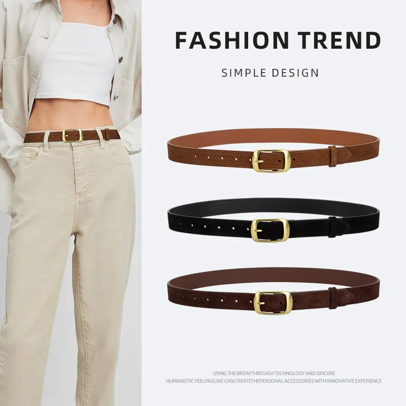 

New Women's Leather Versatile Trendy Belt with Frosted Anti Velvet High-end Feel Paired with Jeans Skirts Decorative Belts