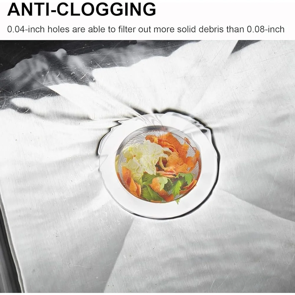 2 PCS Stainless Steel Kitchen Sink Strainer Drain Filter Anti-Clogging Micro-Perforation Dishwasher Safe Durable Rim 4.5 Inch