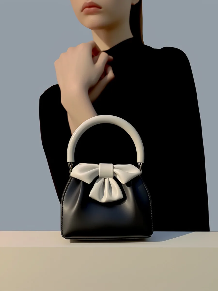 Women's Mini Bow Decor Top Handle Bag Color Block Pu Leather Cute Satchel Bag Crossbody Shoulder Handbag for Party