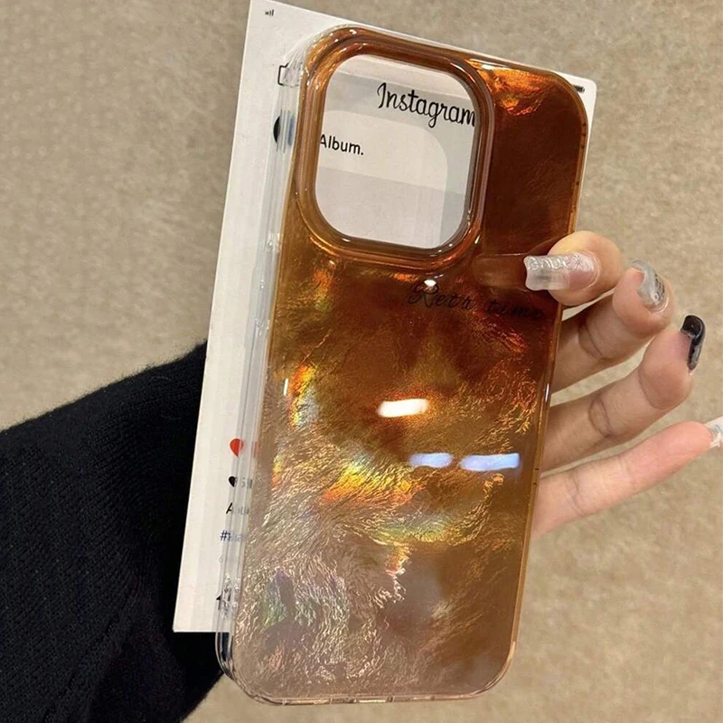 Korean Artistic Glitter Gradient Tinfoil Pattern Phone Case For iPhone 17 16 15 14 Pro Max 13 12 11 7 8 Plus XS XR 16E Air Cover