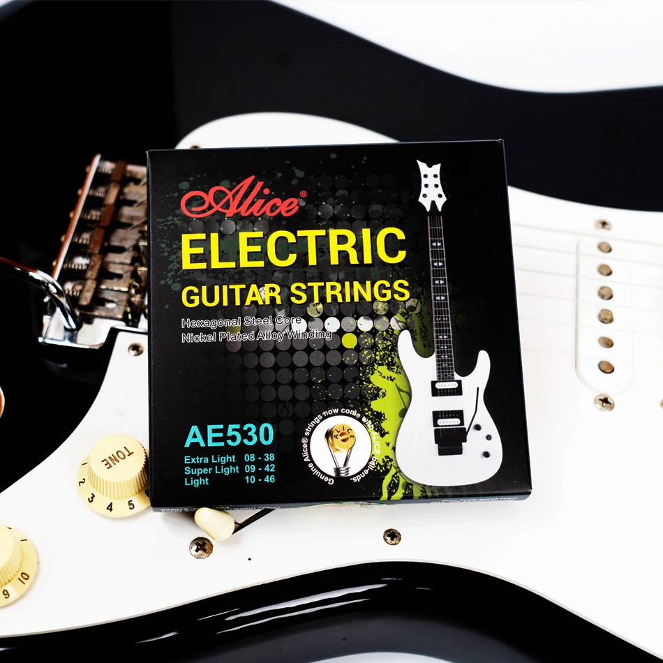Original ALICE AE530 Electric Guitar Strings 1st-6th Light Super Light Extra Light Nickel Alloy Wound Full Set Hexagonal Core