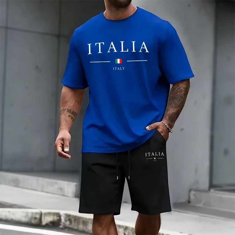 

Italy Fashion Men's Set Short Sleeve Top and Sports Short Summer Daily Casual Fashion Sportswear Home Outdoor Comfort Tee Outfit