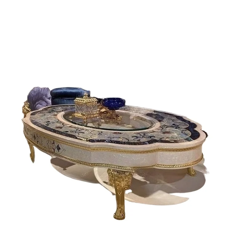 

Французский элитный тканевый диван для гостиной, паркетный журнальный столик, комбинация европейского цвета с резьбой по дереву