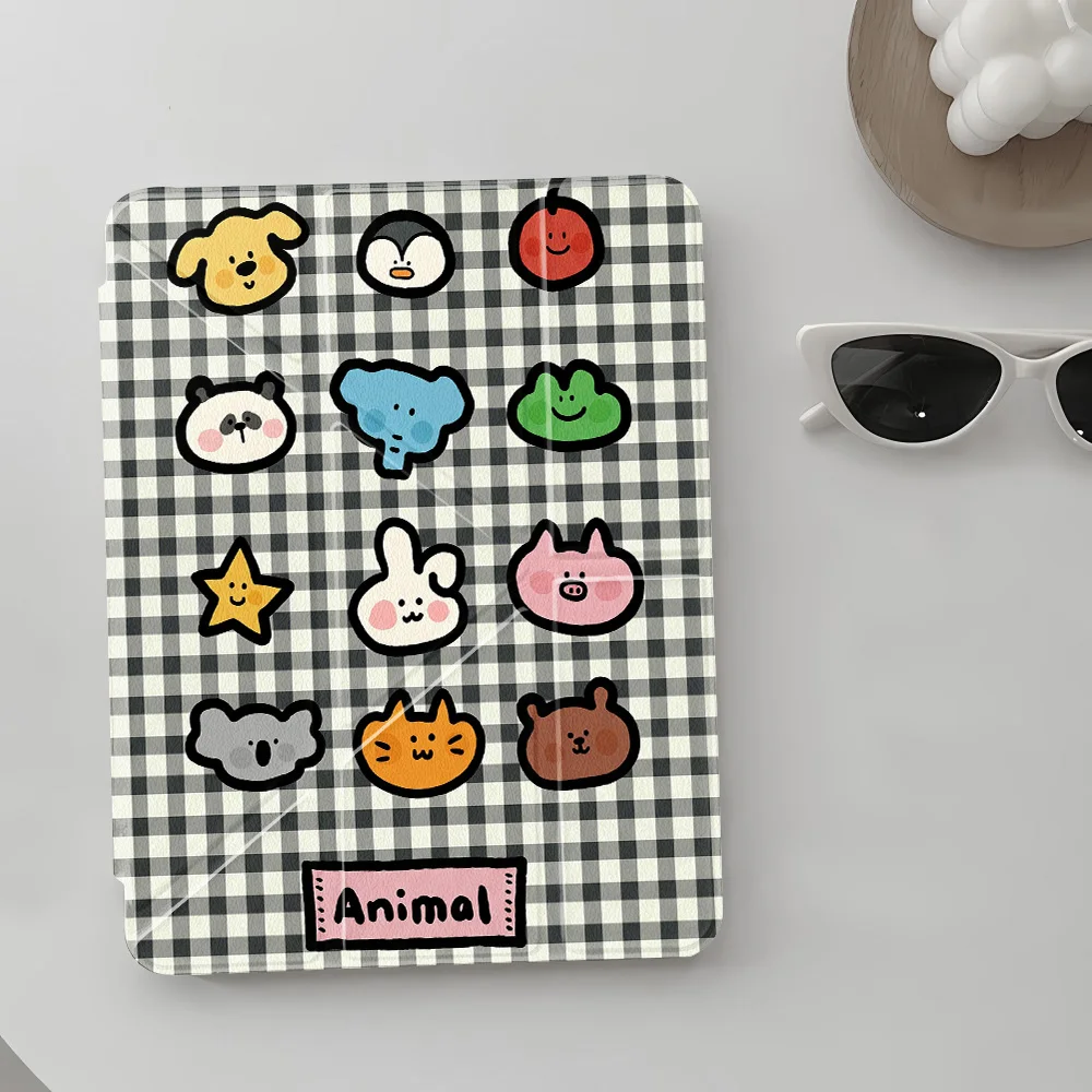 Kawaii Cartoon Animal Head Y‑shape Tri‑Fold Tablet Protective Cover for Apple iPad Pro 13 11 Air 4 5 11 Mini 6 7 8.3 Inch Case