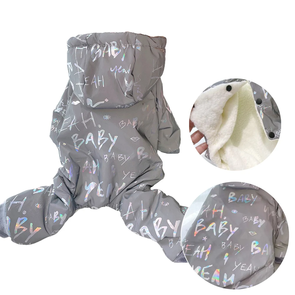 Waterproof Winter Dog Jumpsuit Laser Letters Overalls for Dogs Thick Fleece Cold Weather Puppy Jacket Small Medium Dog Clothes