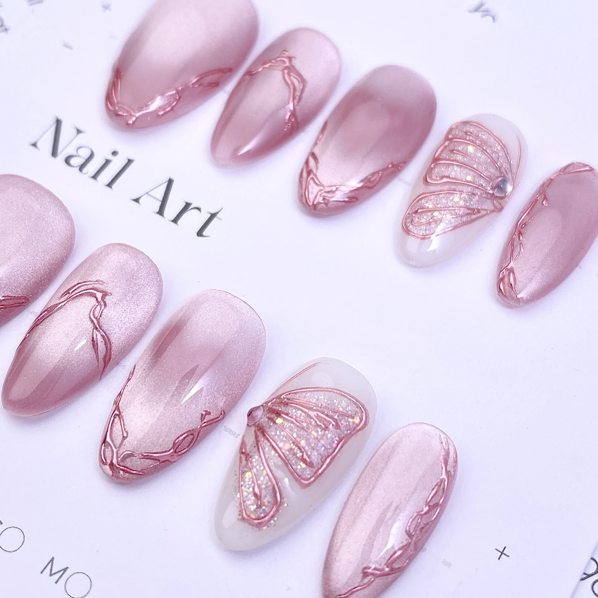 10 stuks korte amandel handgemaakte nepnagels sets afneembare 3D schelp stok op nageltips met parelontwerp druk op kunstnagels kunst