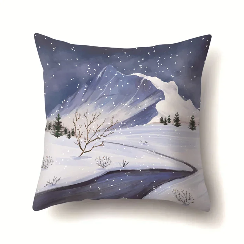 45x45cm Merry Christmas Pillow Case Deer Snow Landscape Cushion Cover Winter Snowflake Living Room Decoration Sofa Pillow Case