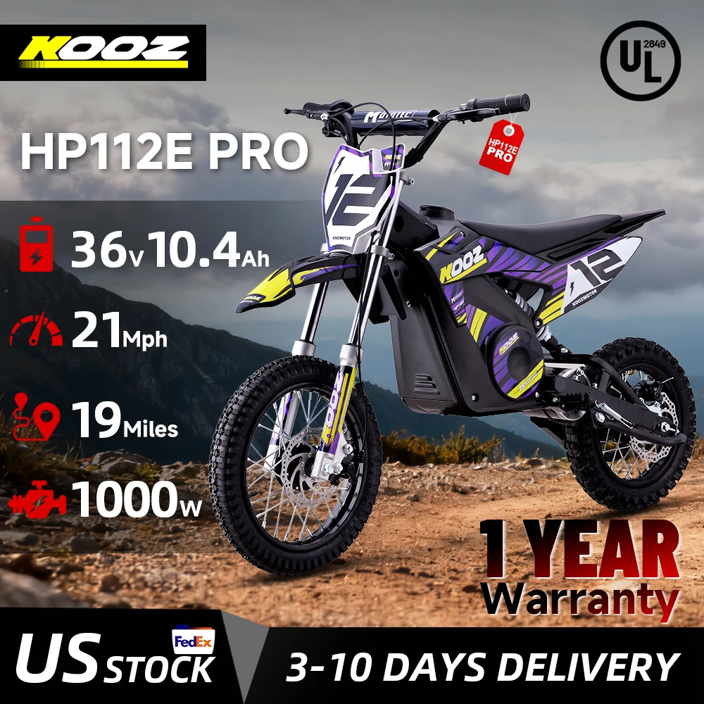 

KOOZ HP112E PRO 36V 1000W Electric Motorcycle for Kids, Electric Dirt Bike Up to 20.6 MPH & 19 Miles Long-Range,UL 2849.