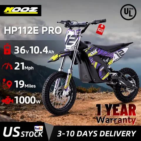 KOOZ HP112E PRO 36V 1000W Motocicleta eléctrica para niños, bicicleta eléctrica de cross de hasta 20,6 MPH y 19 millas de largo alcance, UL 2849.