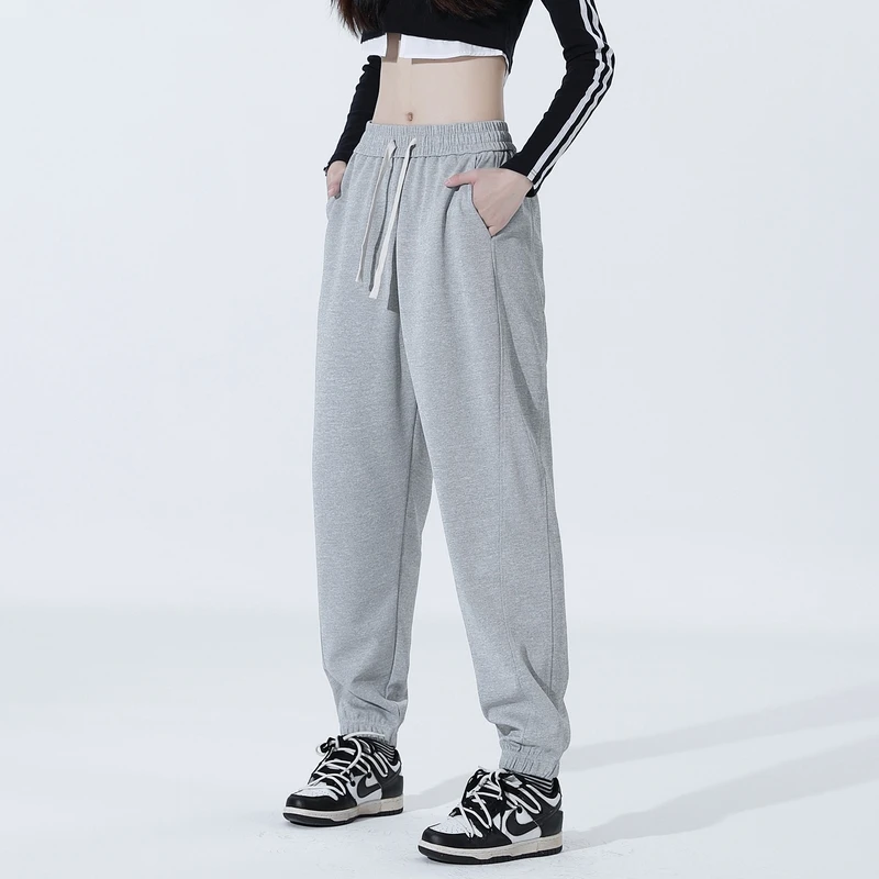 Women's Solid Spring Autumn Pleated Elastic Pockets High Waist Casual Sports Harlan Lantern Bound Feet Fashion DrawstringPants