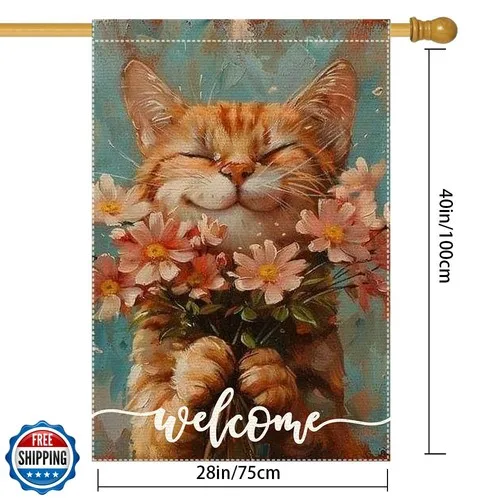 Welcome Spring Garden Flags Summer Cat Garden Flag 28x40 Inch Double Sided Co... UUI GGX