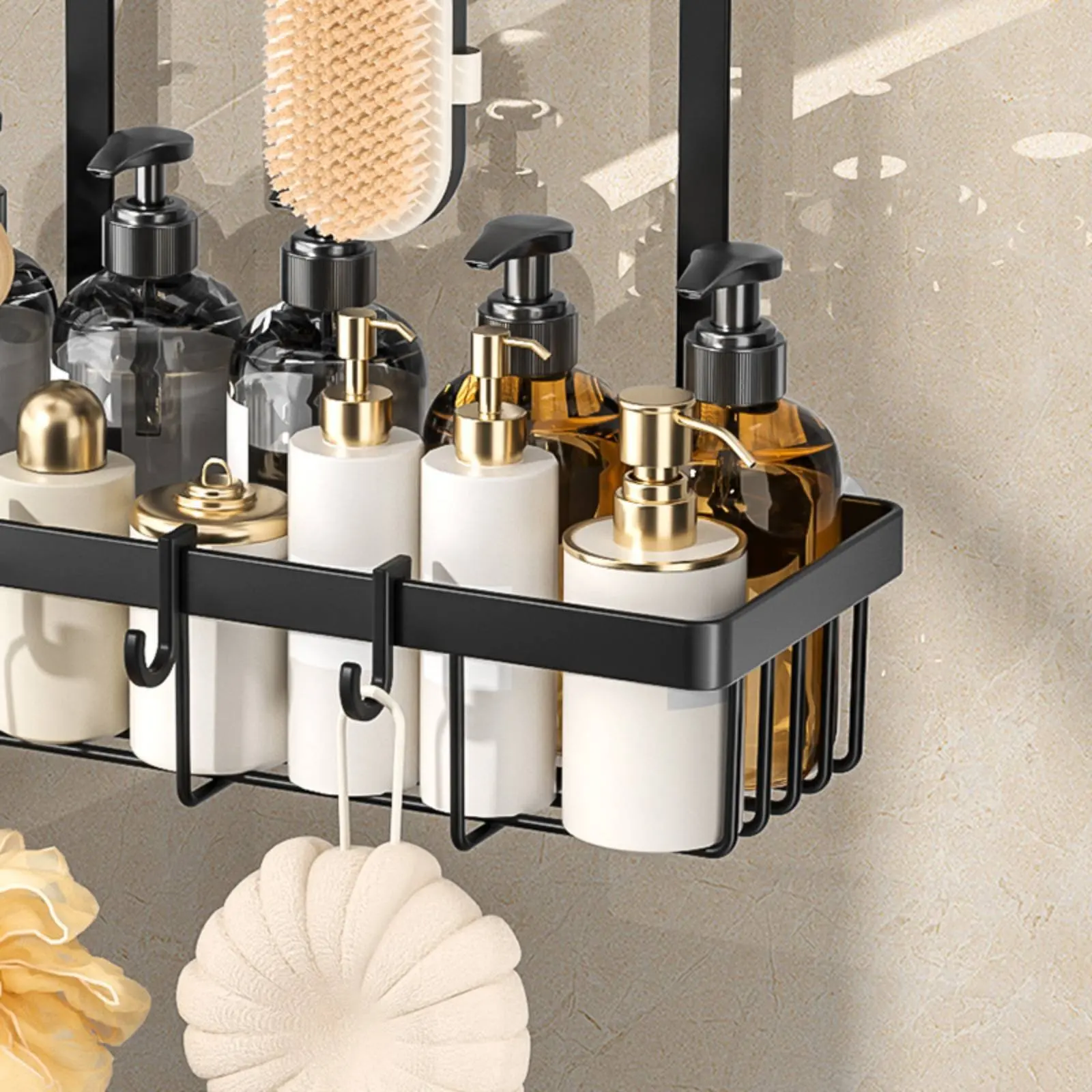 Bathroom Wall Shelf Rustproof No-Drill Shower Rack Hanging Organizer Shelf Scratch-Proof Storage Solution Drainage Design