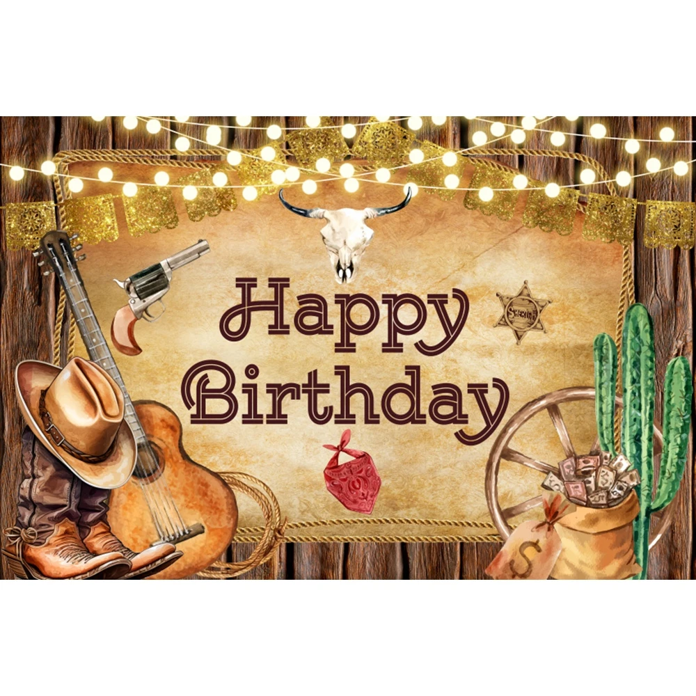 Cowboy Horse Theme Backdrop for Boys Western farm Cowgirl Birthday Party Flower Saddle Kids Portrait Photography Background