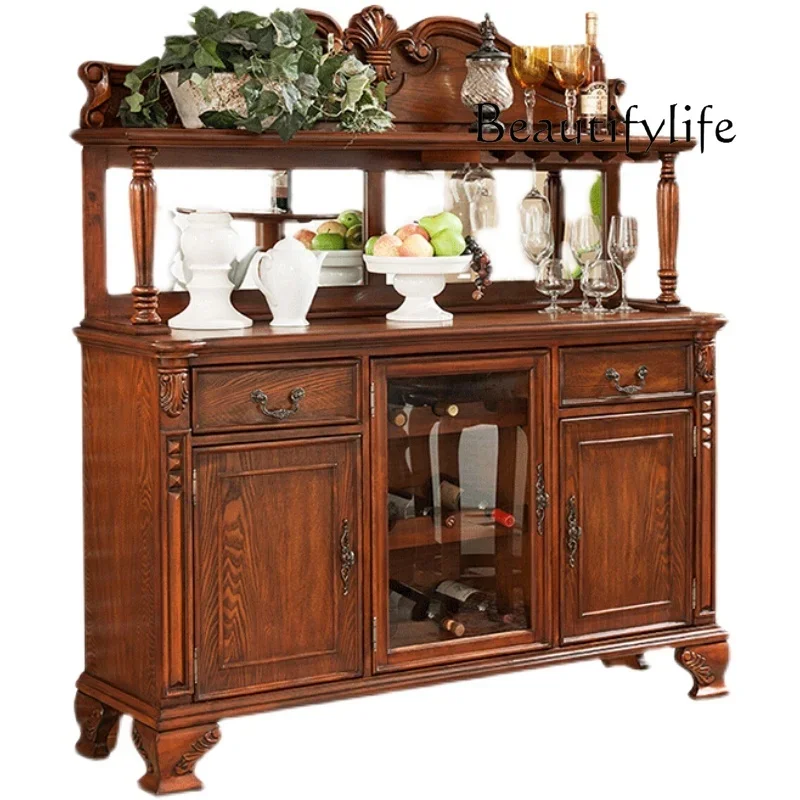 

American-Style Solid Wood Dining Edge Equipment Sideboard Multi-Functional Cupboard Household Kitchen Locker